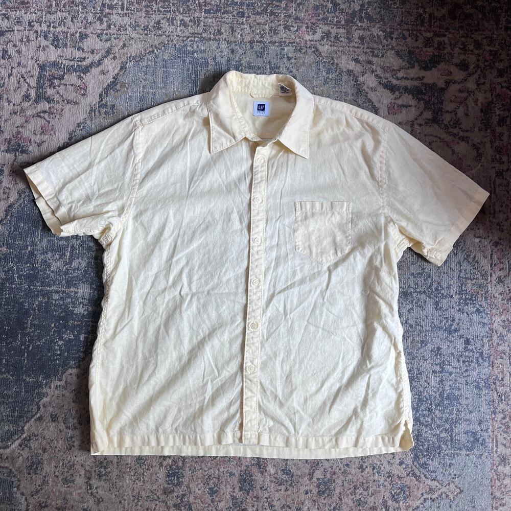 GAP Linen Cotton Button Down Butter Yellow Men's XL